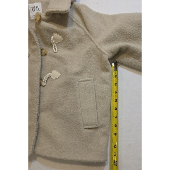 Zara Girl's Bone White Winter Hooded Toggle Closure Microfleece Coat. Size 9-10 - Picture 9 of 10